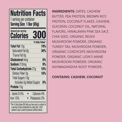 Fringe Coconut Cashew Protein Bar  Ingredients